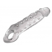 Прозразная закрытая насадка на пенис с поддержкой мошонки Clearly Ample Penis Enhancer - 22 см. - XR Brands - в Махачкале купить с доставкой