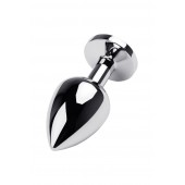 Серебристая коническая анальная пробка с красным кристаллом - 8 см. - ToyFa - купить с доставкой в Махачкале