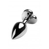 Серебристая коническая анальная пробка с красным кристаллом-сердечком - 7 см. - ToyFa - купить с доставкой в Махачкале