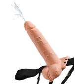 Телесный полый страпон с имитацией эякуляции 7.5  Hollow Squirting Strap-On with Balls Flesh - 21,6 см. - Pipedream - купить с доставкой в Махачкале