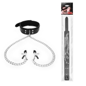 Черный ошейник с зажимами на соски на цепочке - Notabu - купить с доставкой в Махачкале