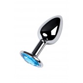 Серебристая конусовидная анальная пробка с голубым кристаллом - 7 см. - ToyFa - купить с доставкой в Махачкале