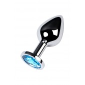 Серебристая конусовидная анальная пробка с голубым кристаллом - 8 см. - ToyFa - купить с доставкой в Махачкале