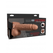 Кофейный перезаряжаемый вибрострапон 7  Hollow Rechargeable Strap-on with Balls - 20,3 см. - Pipedream - купить с доставкой в Махачкале