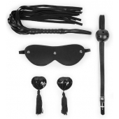 Эротический набор в черном цвете: маска, кляп, пэстисы, плётка - Notabu - купить с доставкой в Махачкале