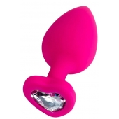 Розовая анальная втулка Diamond Heart с прозрачным кристаллом - 9,5 см. - ToyFa - купить с доставкой в Махачкале