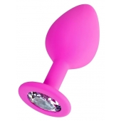 Розовая анальная втулка Brilliant с прозрачным кристаллом - 8 см. - ToyFa - купить с доставкой в Махачкале