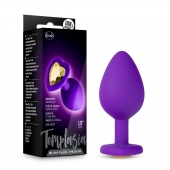 Фиолетовая анальная пробка Bling Plug Medium с золотистым стразом - 8,3 см. - Blush Novelties - купить с доставкой в Махачкале