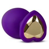 Фиолетовая анальная пробка Bling Plug Large с золотистым стразом - 9,5 см. - Blush Novelties - купить с доставкой в Махачкале