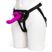 Лиловый страпон Rechargeable Vibrating Strap-On Harness Set - 17,6 см. - Happy Rabbit - купить с доставкой в Махачкале