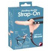 Телесный двойной вибрострапон с вибрацией Vibrating Double Strap-On - 15 см. - Orion - купить с доставкой в Махачкале