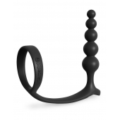Черная анальная цепочка с эрекционным кольцом Ass-gasm Cockring Anal Beads - Pipedream - в Махачкале купить с доставкой