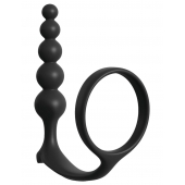 Черная анальная цепочка с эрекционным кольцом Ass-gasm Cockring Anal Beads - Pipedream - в Махачкале купить с доставкой