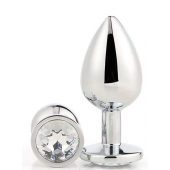 Серебристая анальная втулка с прозрачным кристаллом - 7,1 см. - Dream Toys - купить с доставкой в Махачкале