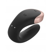 Черный  вибратор для пар Double Love с возможностью управления через пульт и приложение - Satisfyer