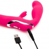 Ярко-розовый безремневой страпон Rechargeable Vibrating Strapless Strap-On - Happy Rabbit - купить с доставкой в Махачкале
