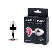 Серебристая анальная пробка с малиновым кристаллом-сердечком - 7 см. - Anal Jewelry Plug - купить с доставкой в Махачкале