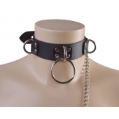 Черный кожаный ошейник Big Ring - Sitabella - купить с доставкой в Махачкале