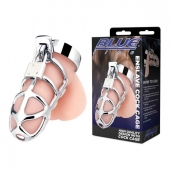 Серебристая металлическая клетка для члена с замком Enslave Cock Cage - BlueLine - купить с доставкой в Махачкале