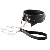 Черный ошейник-воротничок с металлическим поводком - Crazy Handmade - купить с доставкой в Махачкале