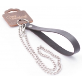 Серебристый металлический поводок с кожаной черной ручкой - 80 см. - Crazy Handmade - купить с доставкой в Махачкале