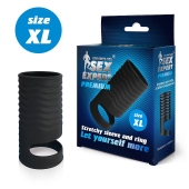 Черная открытая насадка на пенис с кольцом для мошонки XL-size - 8,9 см. - Sex Expert - в Махачкале купить с доставкой