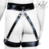 Черный кожаный пояс с гартерами - S-M - Notabu - купить с доставкой в Махачкале