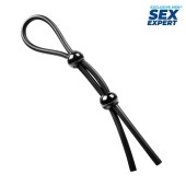 Черное силиконовое лассо с двумя шариками для утяжки - Sex Expert - в Махачкале купить с доставкой