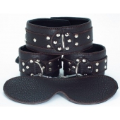Набор БДСМ-аксессуаров из мягкой кожи черного цвета - БДСМ Арсенал - купить с доставкой в Махачкале