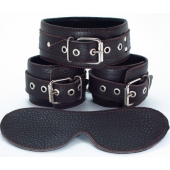 Набор БДСМ-аксессуаров из мягкой кожи черного цвета - БДСМ Арсенал - купить с доставкой в Махачкале