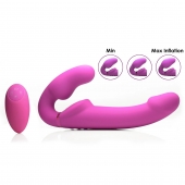 Розовый безремневой страпон с вибрацией и функцией расширения Inflatable Ergo-Fit Strapless Strap-On - XR Brands - купить с доставкой в Махачкале