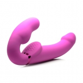 Розовый безремневой страпон с вибрацией и функцией расширения Inflatable Ergo-Fit Strapless Strap-On - XR Brands - купить с доставкой в Махачкале