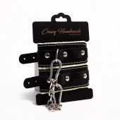 Черные скругленные наручники с мягкой бежевой подкладкой - Crazy Handmade - купить с доставкой в Махачкале