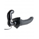 Черный страпон с вагинальной пробкой Deluxe Vibrating Penetrix Strap-On - 19 см. - Pipedream - купить с доставкой в Махачкале