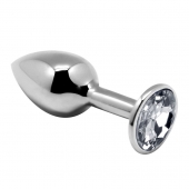 Серебристая анальная втулка с прозрачным кристаллом Mini Metal Butt Plug Size L - 9 см. - Adrien Lastic