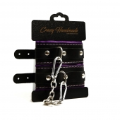 Черно-фиолетовые скругленные наручники с мягкой подкладкой - Crazy Handmade - купить с доставкой в Махачкале