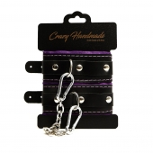 Черно-фиолетовые скругленные наручники с мягкой подкладкой - Crazy Handmade - купить с доставкой в Махачкале