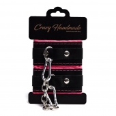 Черно-розовые скругленные наручники с мягкой подкладкой - Crazy Handmade - купить с доставкой в Махачкале