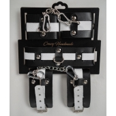 Набор фиксаторов из черной и белой натуральной кожи - Crazy Handmade - купить с доставкой в Махачкале