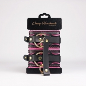 Черные кожаные оковы с розовой строчкой - Crazy Handmade - купить с доставкой в Махачкале