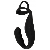 Черное эрекционное кольцо со стимуляцией промежности и анальной пробкой Cock Ring with RC Prostate Plug - Orion - в Махачкале купить с доставкой