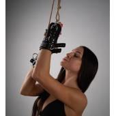 Черные высокие кожаные наручники для подвешивания - Crazy Handmade - купить с доставкой в Махачкале