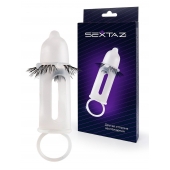 Эластичная насадка на пенис с подхватом мошонки и стимулирующими «ресничками» - Sextaz - в Махачкале купить с доставкой