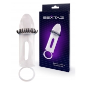 Закрытая насадка на пенис с подхватом мошонки и стимулирующими «ресничками» - Sextaz - в Махачкале купить с доставкой