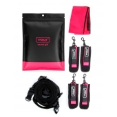 Черно-розовый эротический набор: фиксатор, оковы, наручники, повязка - Erokay - купить с доставкой в Махачкале