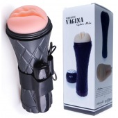 Телесный мастурбатор-вагина в черной колбе с вибрацией - Boys of Toys - в Махачкале купить с доставкой