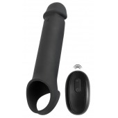 Черная вибронасадка для пениса с хомутом для мошонки и пультом ДУ Remote Controlled Penis Extension - Orion - в Махачкале купить с доставкой