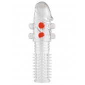 Гелевая прозрачная насадка с шариками и шипами - 14 см. - Toyfa Basic - в Махачкале купить с доставкой