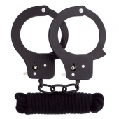 Чёрные наручники из листового металла в комплекте с веревкой BONDX METAL CUFFS LOVE ROPE SET - Dream Toys - купить с доставкой в Махачкале