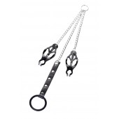 Черно-серебристые зажимы для сосков с кольцом для пениса TOYFA Metal - ToyFa - купить с доставкой в Махачкале